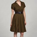 Eliza J Women's Petite Olive Wing Collar Belted Dress