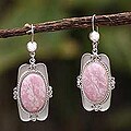 Silver 'Rose Aristocrat' Rhodonite Dangle Earrings (Peru)