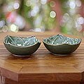 Set of 2 Ceramic Handcrafted 'Betel Leaf' Bowls (Indonesia)