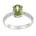 Sterling Silver Oval-cut Peridot and Diamond Accent Ring