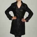 Izod Women's Plus Size Black Leather Trench Coat