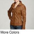 Collezione Women's Plus Size Faux Leather Stand Collar Ruched Jacket