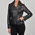 Collezione Italia Women's Black New Zealand Lambskin Leather Moto Jacket