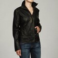 Collezione Women's Plus Size Black/Gold Undertone Faux Leather Jacket