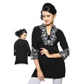 Women's Georgette Black Embroidered Neckline Kurti/ Tuni (India)