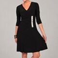 Evan Picone Women's Black/ Ivory Gold Button Dress