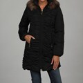 Nine West Women's Black Faux-fur Trim Hooded Coat FINAL SALE