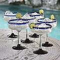 Set of 6 Blown Glass 'Blue Roots' Margarita Glasses (Mexico)