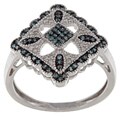 Silver 1/4ct TDW Blue and White Diamond Vintage Ring (H-I, I2)