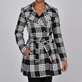 Via Spiga Women's Black/White Plaid Wool-blend Belted Trench Coat