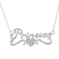 Sterling Silver Clear Crystal Heart 'Princess' Nameplate Necklace