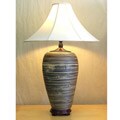 Black and Tan Bamboo Beige Linen Shade Table Lamp