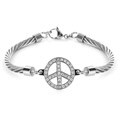 Stainless Steel Cubic Zirconia Peace Symbol Bracelet