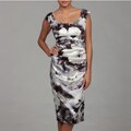 London Times Women's Soft White/ Charcoal Ruche Dress
