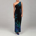 London Times Women's Black/ Blue One-shoulder Dress
