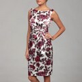 London Times Women's Soft White/ Mauve Floral Cinched Dress
