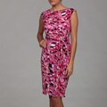 London Times Women's Soft White/ Pink Tie Dress