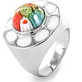Stainless Steel Multi-colored Floral Glass Ring