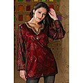 Women's Burgundy Long Sleeve Beaded Kurti/Tunic (India)