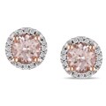 10k Pink Gold Morganite and Diamond Accent Round Stud Earrings