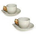 Set of 2 Handcrafted Ceramic 'Beach' Cups and Saucers (Indonesia)