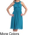 Tabeez Women's Chiffon Overlay Rosette Embellished Dress