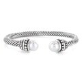 Stainless Steel Created Pearl Cuff Bracelet