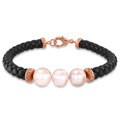 Goldtone Pink Freshwater Pearl Leather Bracelet (9-10 mm)