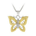 18k Gold over Silver Yellow Diamond Accent Butterfly Necklace