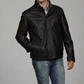 Cole Haan Men's Black Faux-fur Shearling Collar Leather Coat FINAL SALE