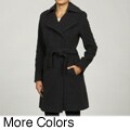 Cole Haan Women's Wool Cashmere Leather Trim Belted Coat FINAL SALE