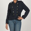 CoffeeShop Women's Junior's Navy Double-breasted Military Knit Coat