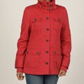 CoffeeShop Women's Red Cotton Twill Rib Knit Cuff Coat