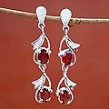 Sterling Silver 'Buds of Passion' Garnet Earrings (India)