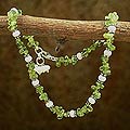 Sterling Silver 'Fresh Breeze' Pearl Peridot Anklet (3-3.5 mm)(India)