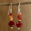 Sterling Silver 'Radiant Sunset' Carnelian Dangle Earrings (India)