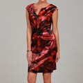 Connected Apparel Women's Red V-neck Ruche Dress