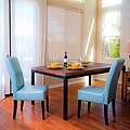 T-stitch Teal Blue Leather Dining Chairs (Set of 2)