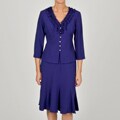 Danny & Nicole Women's Purple Ruffle V-Neck Skirt Suit