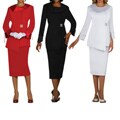 Divine Apparel Women's Missy Satin Trimmed Asymmetrical Collar Skirt Suit