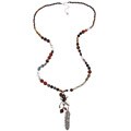 Silvertone Simulated Gemstone and Wood Bead Necklace