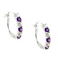 Sterling Silver Amethyst and Cubic Zirconia Hoop Earrings