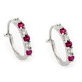 Sterling Silver Created Ruby and Cubic Zirconia Hoop Earrings