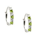 Sterling Silver Created Peridot and Cubic Zirconia Hoop Earrings