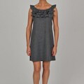 Tiana B Women's Grey Menswear Ruffled Scoop Neck Dress
