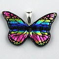 Sterling Silver Dichroic Glass Rainbow Butterfly Pendant (Mexico)