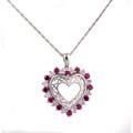 Sterling Silver Created Ruby and Cubic Zirconia Heart Necklace