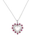 Sterling Silver Created Ruby and Cubic Zirconia Heart Necklace