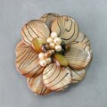 Brown Zebra Stripe Mother of Pearl and Pearl Floral Brooch (4-10 mm)(Thailand)