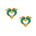 Gold over Silver Blue Enamel Connected Dolphin Earrings
